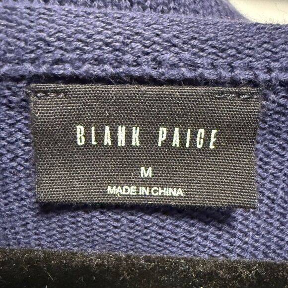 Blank Paige Long Sleeve Sweater Navy Blue with White Orange Stars Medium - Picture 5 of 6